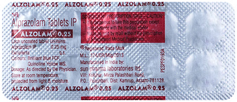 ALZOLAM 0.25MG - Strip of 10 tablets
