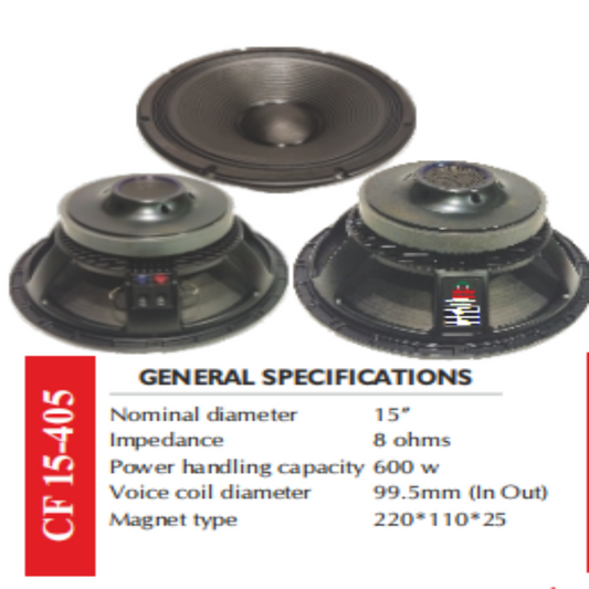 UNEFEX, 15 Inch Professional PA Speaker Driver – 600W, 8 Ohm, Heavy Magnet (CF 15-40S),15" PA Speaker Driver 600W 8Ω – CF 15-40S