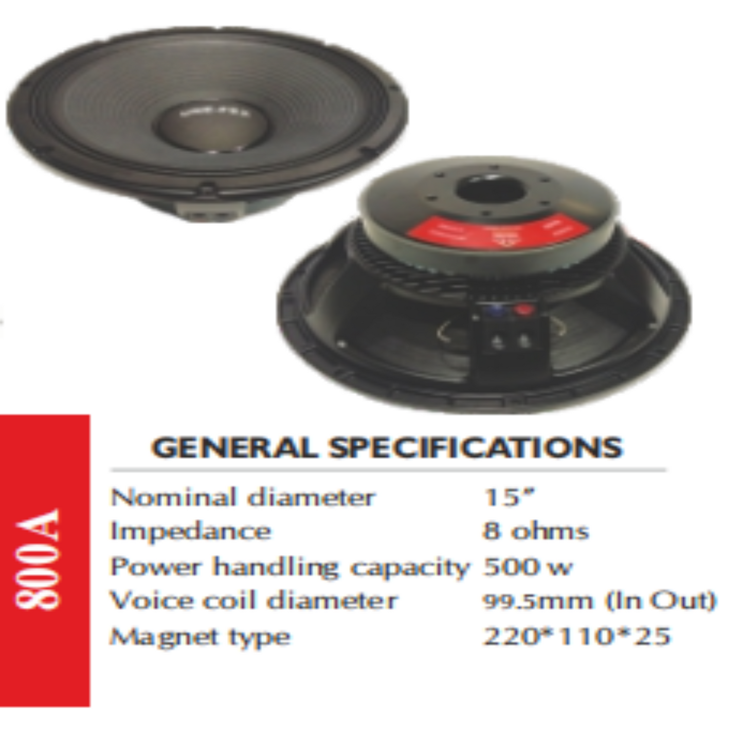 UNEFEX , 15 Inch Professional PA Speaker Driver – 500W, 8 Ohm, Heavy Magnet (800A),15" PA Speaker Driver 500W 8Ω – 800A