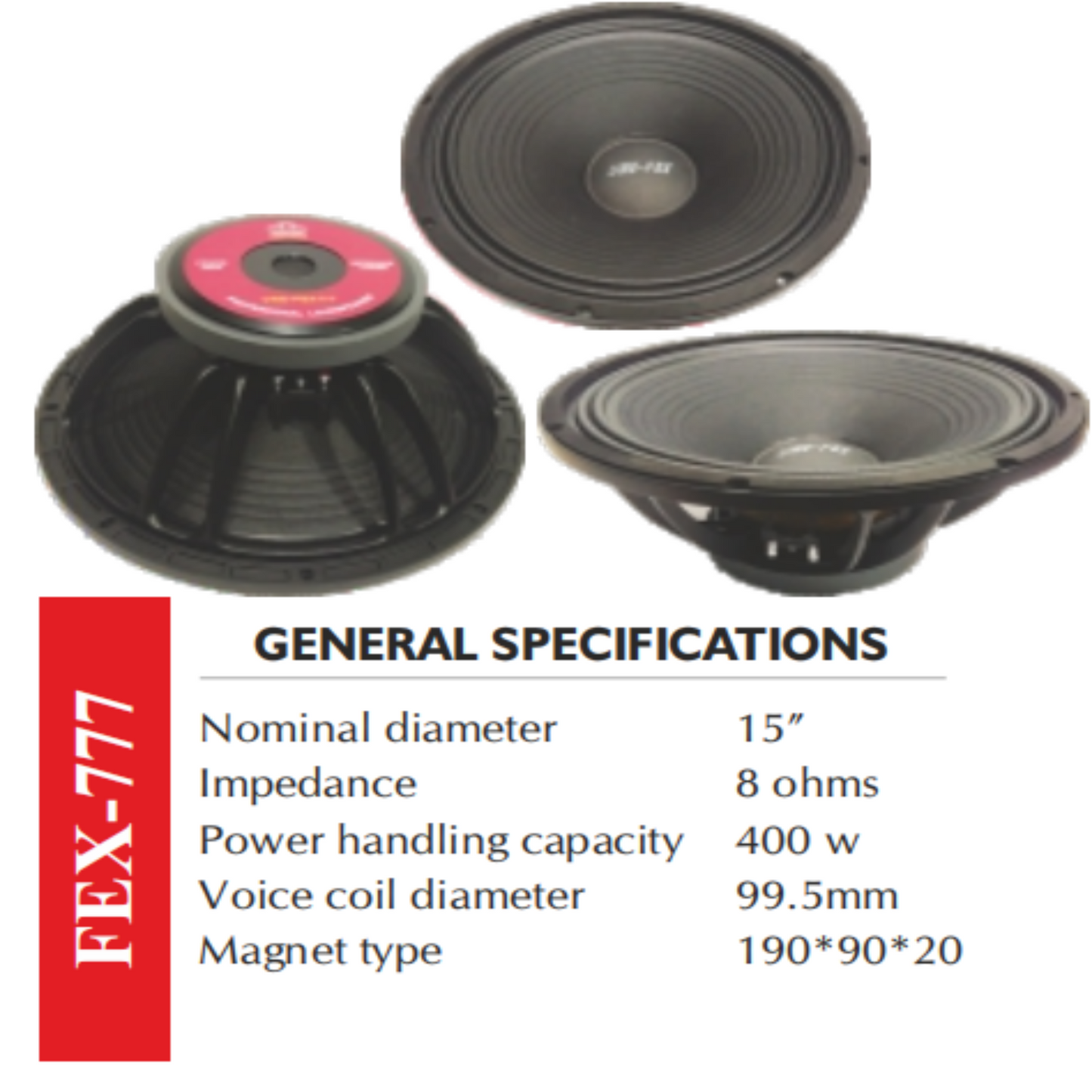 UNEFEX 15 Inch Professional PA Speaker Driver – 400W, 8 Ohm, Heavy Magnet (FEX-777),15" PA Speaker Driver 400W 8Ω – FEX-777