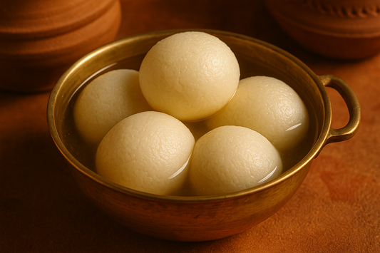 Authentic Bengali Rasgulla made with fresh chenna and sugar syrup. Soft, spongy and melts in mouth. Made with traditional recipe from Kolkata's famous Mishti Mukh sweet shop.
