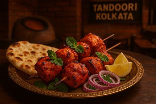 Chicken Tikka at Tandoori Kolkata\
Spicy grilled chicken tikka with spices.\
