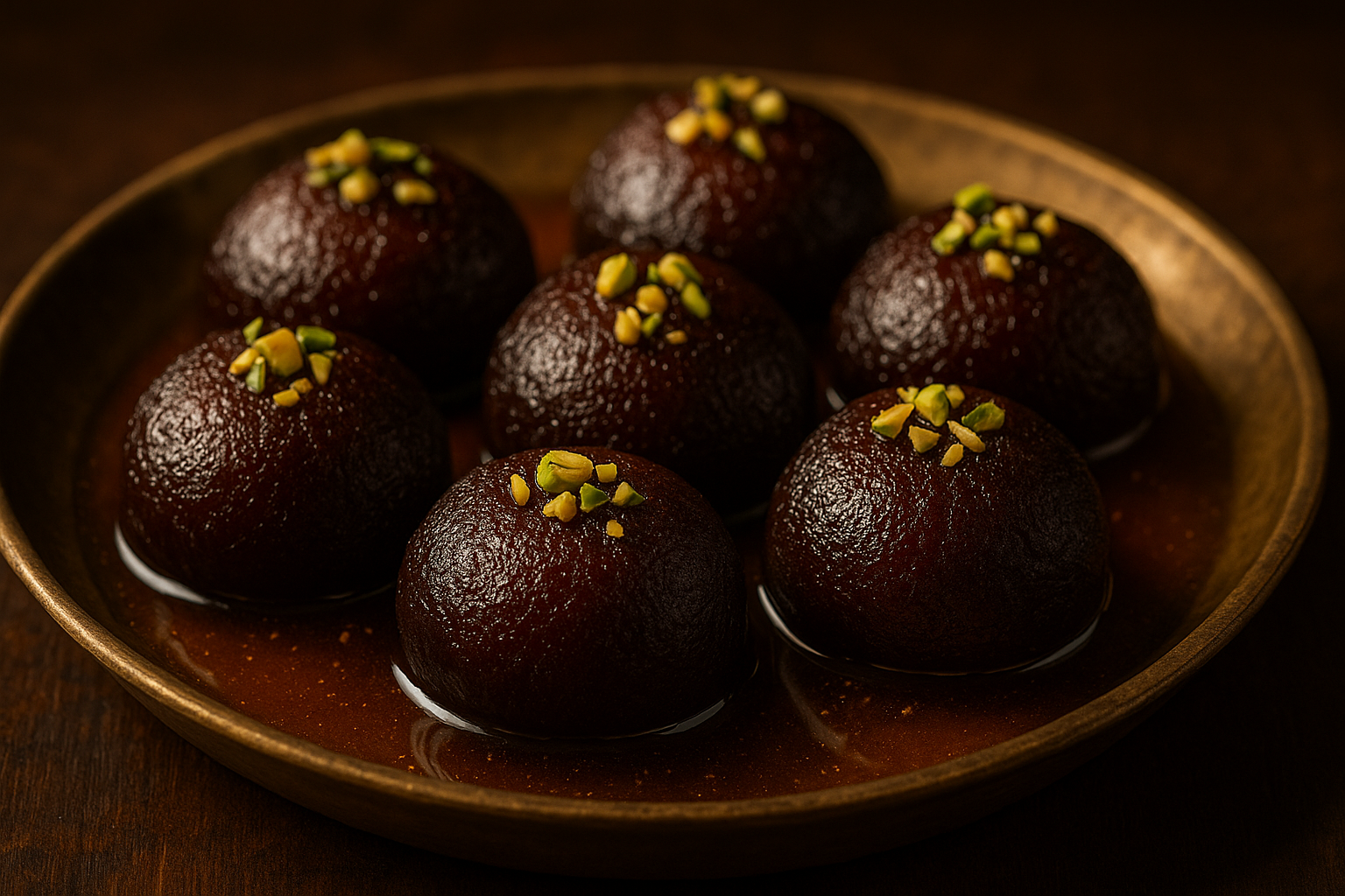 Dark, rich Kalo Jamun with deep caramelized flavor. Made with khoya and soaked in thick sugar syrup. A specialty of Sweet Bengal Siliguri.