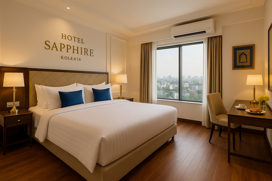 Hotel Sapphire - Room Booking
Experience luxury and comfort at Hotel Sapphire, located in the heart of Kolkata. Our well-appointed rooms offer modern amenities and exceptional service for both business and leisure travelers.
•	24/7 Room Service
•	Free Wi-Fi
•	Air Conditioning
•	Complimentary Breakfast

