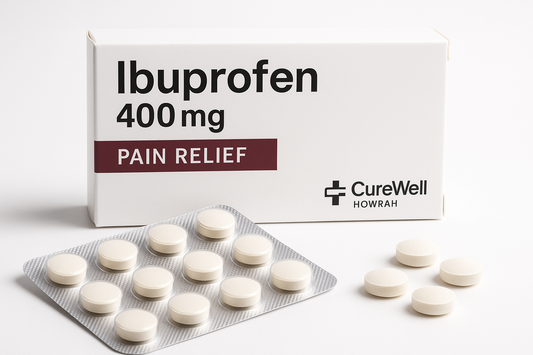 Ibuprofen Tablets from CureWell Howrah\
Pain relief ibuprofen tablets, 400mg.\
