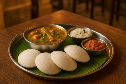 Idli with Sambar at South Indian Howrah
Soft idlis with sambar and chutney.
