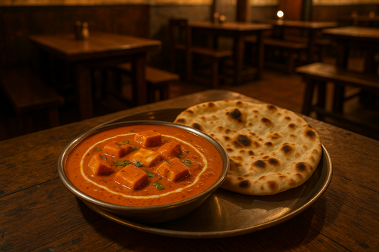 Paneer Butter Masala at Punjabi Dhaba Kolkata\
Creamy paneer butter masala with naan.\
