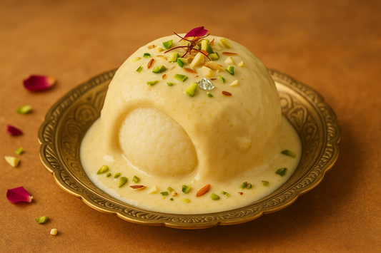 Unique two-layered sweet with rasgulla center and kheer coating. A fusion of traditional flavors crafted at Roshogolla House Durgapur.